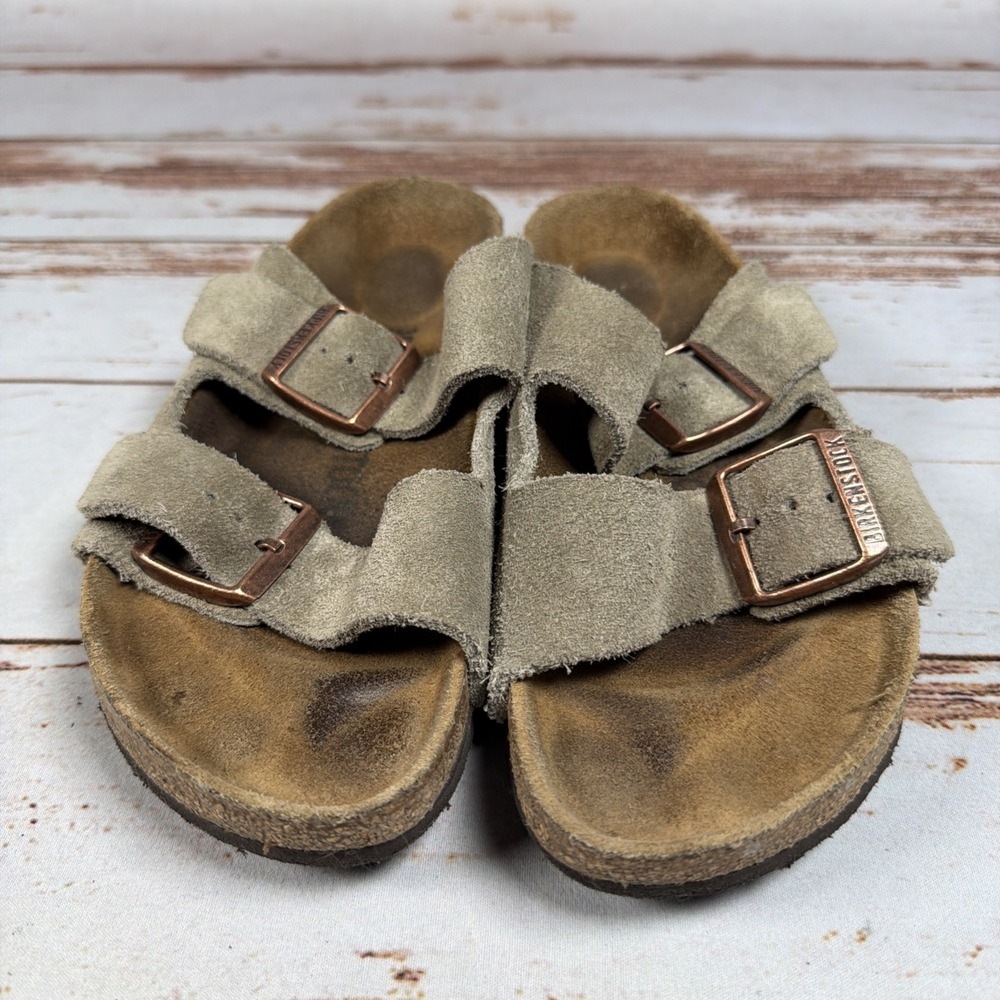 Birkenstock Arizona Soft Footbed Taupe Suede Sandals Size 38 L7 Narrow